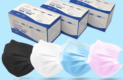 50 Pcs 3 PLY Layer Disposable Face Mask Dust Filter Safety Pink White Blue Black $4.99