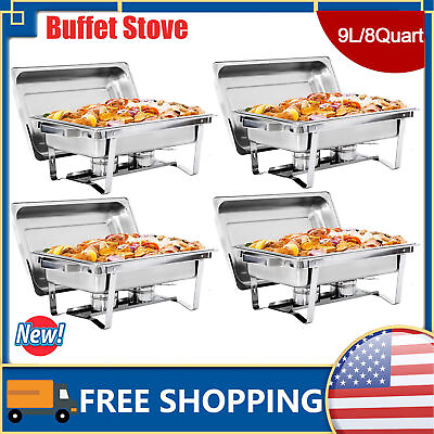 #ad 4 Pack 8QT Stainless Steel Chafing Dish Set Full Size Buffet Chafer Food Warmer $107.03
