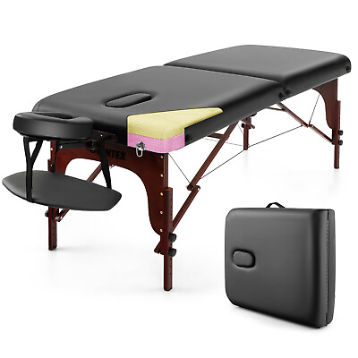 #ad #ad Folding Portable Massage Table Height Adjustable Spa Bed Beech Wood Face Cradle $179.99