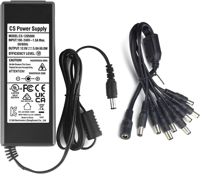 #ad AC to DC 12V 5A Power Supply Adapter with 8 Way Splitter Cable for CCTV Security $23.65
