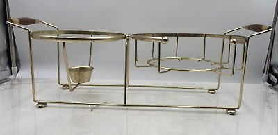 #ad Vintage MCM Mid Century Gold Tone Double Chafing Warming Dish Stand $68.95
