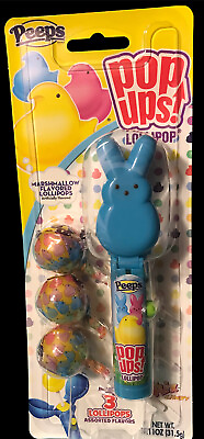 #ad #ad Peeps Pop Ups Lollipop Marshmellow Flavored Blue Peep Bunny w Lollipops 2 2023 $3.60