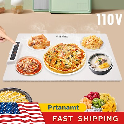 #ad Foldable Electric Warming Tray Food Warmer Mat White Temperature Adjustable 110V $53.58