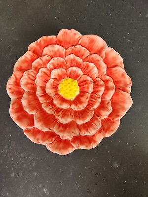 Black Zinnia Art Pottery Plates Single 3D Tridimensional Orange Coral Single $19.80