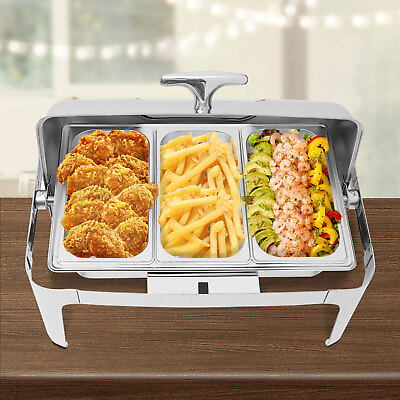 Commercial Catering 3 Pot Roll Top 14.3QT Stainless Steel Chafer Chafing Set NEW $165.00