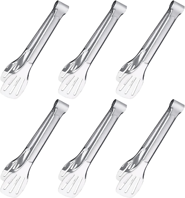 #ad #ad 6PCS Serving Tongs 7Inch Buffet Tongs Stainless Steel Food Tong Small NEW $13.76