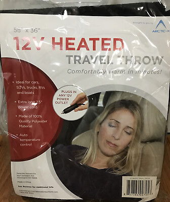 #ad New 12V Heated Travel Throw 58quot; x 36quot; by artic x auto temperature control $19.99