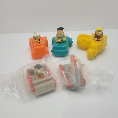 #ad Vtg Lot of 5 Denny#x27;s Flintstones Character Fast Food Kids Meal Toy Cars $9.99