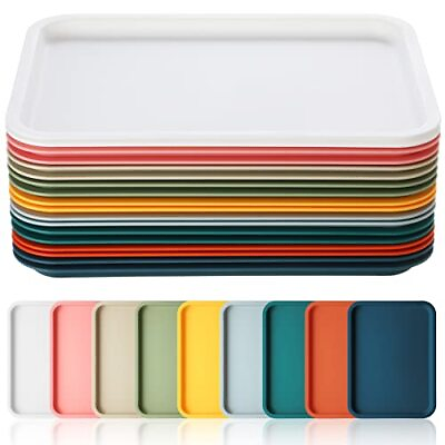 #ad 18 Pcs Plastic Fast Food Trays Bulk Colorful Restaurant Serving Trays Cafeteria $28.85