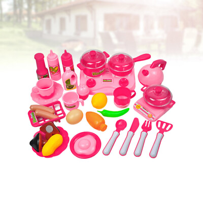 #ad 33 Pcs Play Kitchen Toy Food Kids Cookware Utensil Toys Plastic Kitchen Play Set $60.68