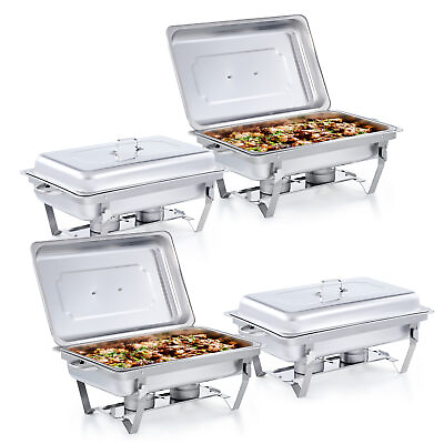 #ad 4 Pack Chafing Dish Buffet Set 9.5 qt Warming Tray Kit with Chafing Fuel Holders $104.89