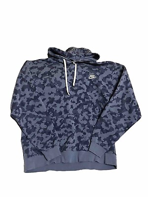 #ad Nike Sportswear Club Fleece Hoodie Blue Camo Men XL Swoosh Sweatshirt Artic Snow $25.00
