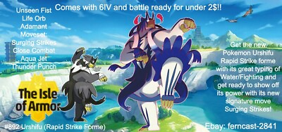 Pokemon Sword And Shield GMAX Urshifu Rapid Strike Style Battle Ready 6IV $1.25