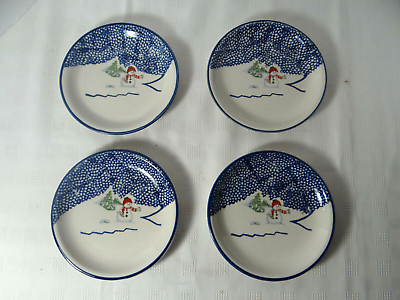 Thomson Pottery Plates Dessert Salad Set of 4 Snowman 7 1 2quot; Winter Christmas $9.74