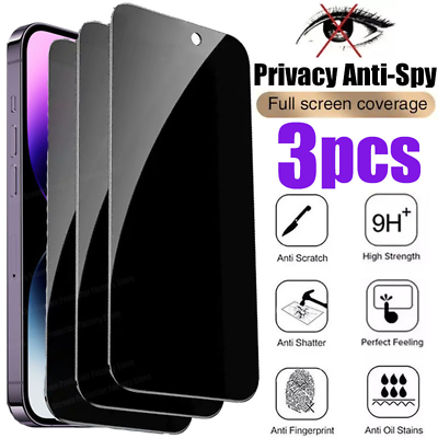 Privacy Tempered Glass for iPhone 15 14 13 12 11 Pro XR XS Max Screen Protector GBP 4.99