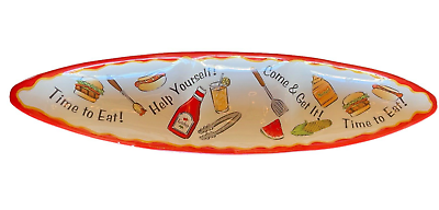 Hotdog Condiment Ceramic Serving Platter GANZ BELLA CASA Oval Dish Plate Pickles $32.25