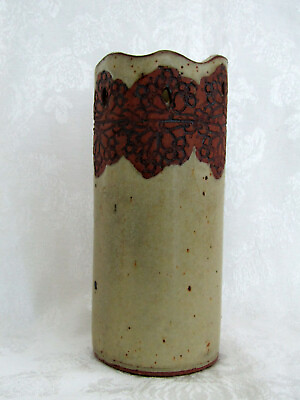 Handmade Studio Art Pottery Scalloped 8.25” Ceramic Vase $28.00