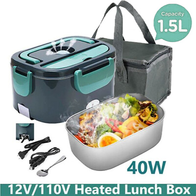 #ad Portable Food Warmer with 1.5L 304 Stainless Steel Container Heater 12V 110V $39.56