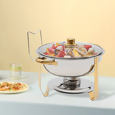 #ad Round 5Litre 5.28qt Chafing Dish With Glass Lid Buffet Dish Party Food Warmer $49.00