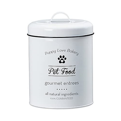 #ad Amici Pet Puppy Love Pet Food Metal Storage Canister White Airtight Lid $9.99