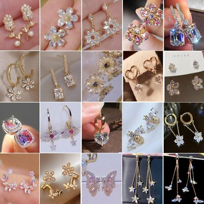 Fashion Crystal CZ Cubic Zircon Earrings Stud Dangle Drop Women Wedding Jewelry C $1.58