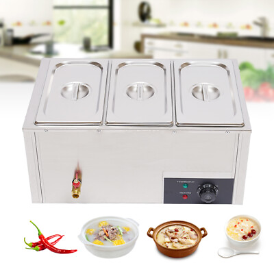 #ad 3 Pots Steamer Buffet Countertop Food Warmer Steam Table Cafeterias 3*7L 850W US $96.90