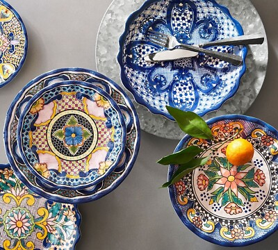 #ad Pottery Barn Del Sol Melamine Set Of 9 Dinner Plates Oval Platter Bowls New $150.00