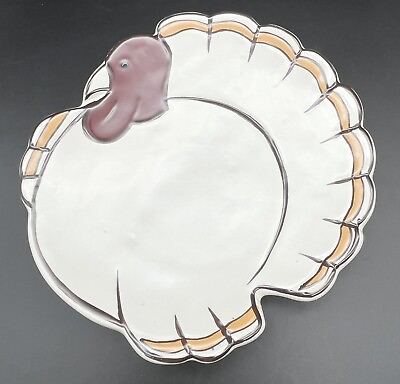 #ad Pottery Barn quot;Gobblequot; Turkey Ceramic 7quot; Salad Dessert Plate Fall Thanksgiving $18.00