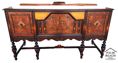 #ad Antique Buffet Sideboard Jacobean Revival Walnut Burled Early 20th Century $1495.00