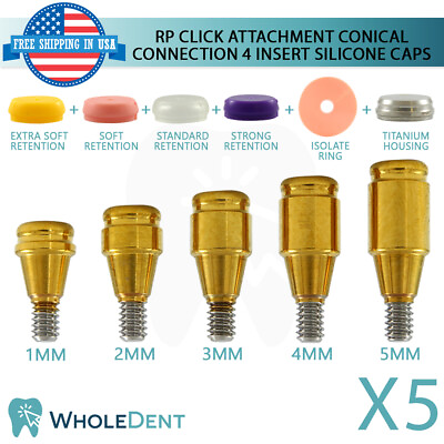 #ad 5x RP Conical Click Attachment Abutment 4 Insert Silicone Caps Dental Implant $209.00