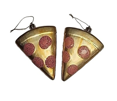 #ad #ad Glass Pizza Pepperoni Slices 4quot; Ornaments 2 Pcs Birthday Party Decor $7.00