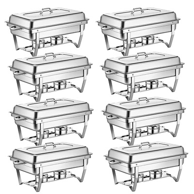 #ad 13.7 Qt Stainless Steel Chafer Chafing Dish Sets Bain Marie Food Warmer 8 Pack $189.99