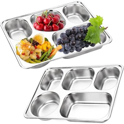 #ad 5Sections Quality Stainless Steel Divided Dinner Tray Lunch Container Food Plate $14.39