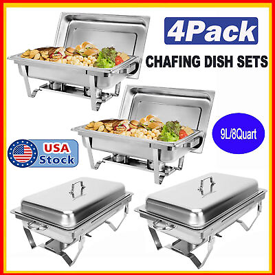 4 Pack 8 QT Buffet Chafing Dish Stainless Steel Food Chafer Set Warmer Full Size $112.78