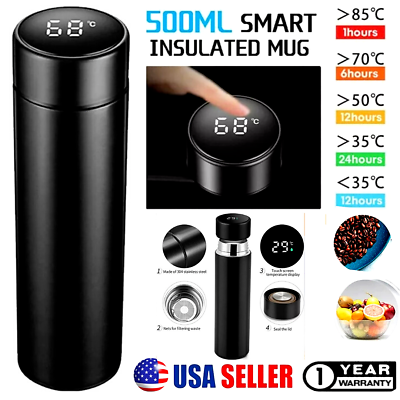 Smart Insulated Mug Stainless Steel Vacuum Cup Thermos Bottle LED Display 500ml $12.47