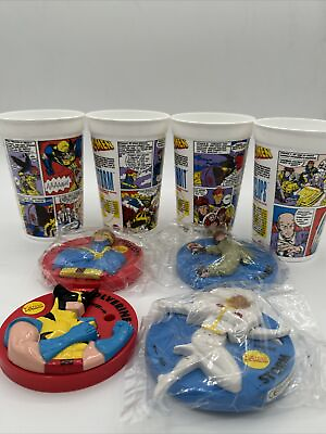 #ad Lot Of 4 X men Comic Strip Pizza Hut 1994 Cups With Lids 3D Rare Set $69.99