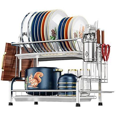 #ad Dish Drying Rack 304 Stainless Steel 2tier Dish Rack With Utensil Holder Cutting $48.01