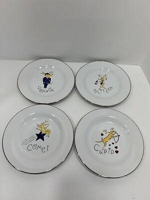 #ad Pottery Barn REINDEER 8.5quot; Salad Dessert Plates Set of 4 NEW without box $39.99