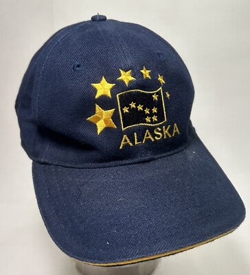 #ad Alaska Cap Hat Adult Adjustable Blue Cotton Flag Stars $7.49