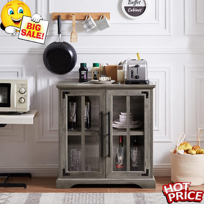 #ad 32In Coffee Bar Buffet Cabinet Adjustable Shelves Storage Durable Sturdy Kitchen $138.87