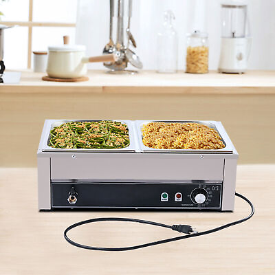 #ad 2 Pan Commercial Electric Food Warmer Stainless Steel Buffet Steam Warmer 1500W $96.90