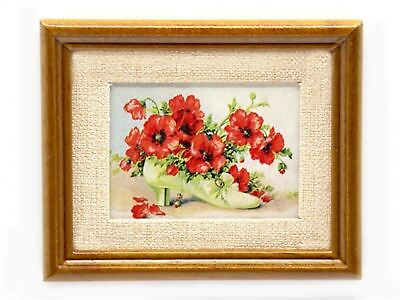 Dollhouse Shoe of Poppies Picture in Walnut Frame Red Flowers Painting 1:12 $5.50