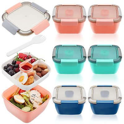 #ad 6 Pcs Salad Container for Lunch 50 oz Salad Lunch Container with 3 Compartmen... $58.43