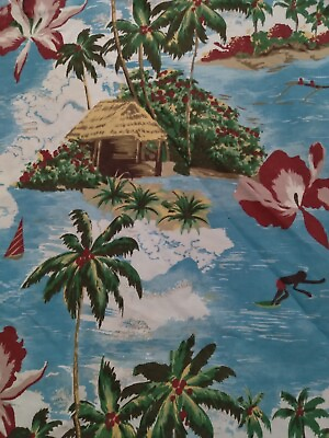 Rare Pottery Barn Duvet Cover Hawaiian Flowers Palm Trees Tropical Queen Full $74.99