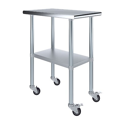 #ad #ad 30 in. x 18 in. Stainless Steel Work Table with Wheels Metal Mobile Food Prep $189.95