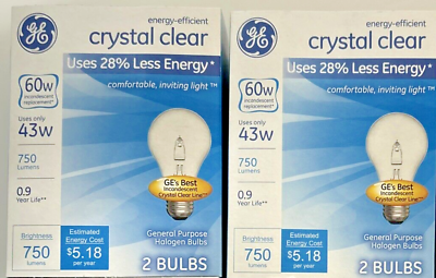 #ad GE 60 WATT Light Bulbs Crystal Clear 750 Lumens Dimmable Classic 4 Bulbs 2 Pack $19.99