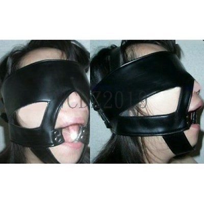 Bondage PU Leather Open Mouth Gag Blindfold Eye Mask Harness Restraint Ring BDSM $14.89