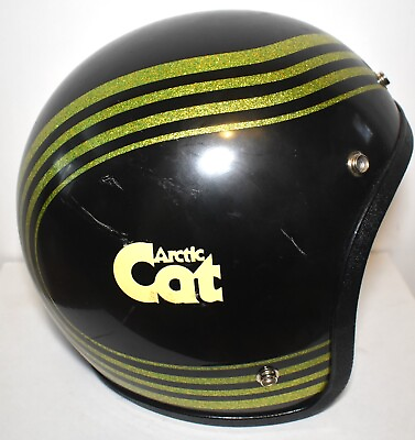 #ad Vintage Retro 1970s Arctic Cat Green amp; Black Metal Flake Snowmobile Helmet $179.95