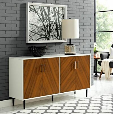 Mid Century Modern Buffet Credenza Retro Brown White Wood Sideboard Cabinet Unit $349.89