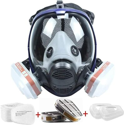 #ad US Full Half Face Gas Mask Respirator Set For Painting Spraying Safety Facepiece $48.98